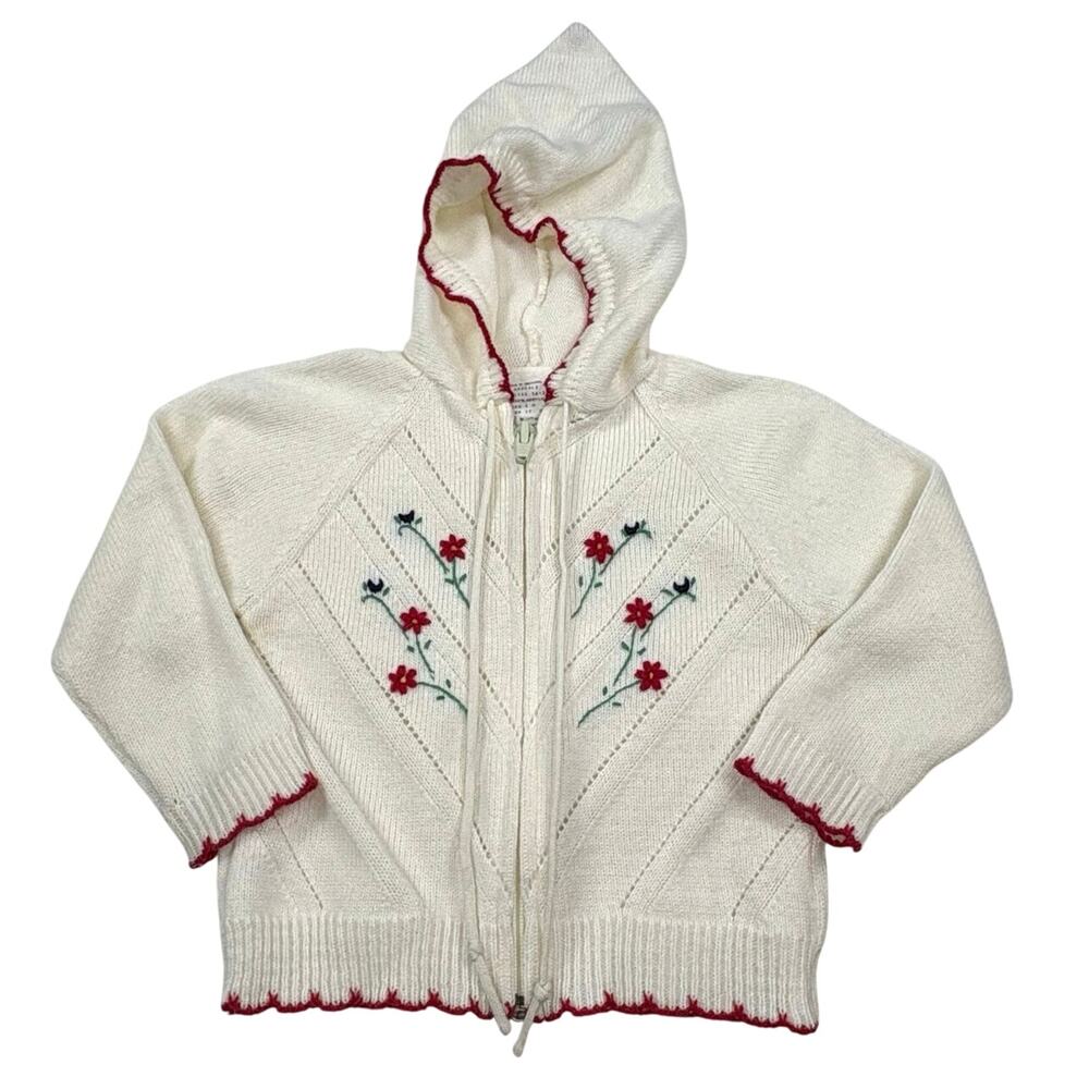 Vintage Embroidered Zip Up Cardigan Sweater Girls 18M